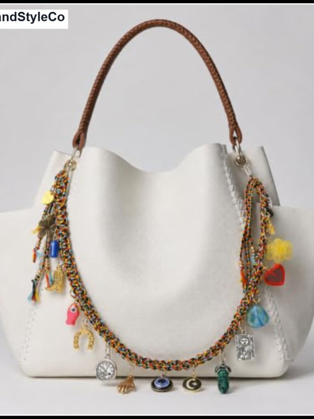 Boho Woven Bag Charm Purse Chain Heart Clasp Keychain Handbag - Picture 4 of 6